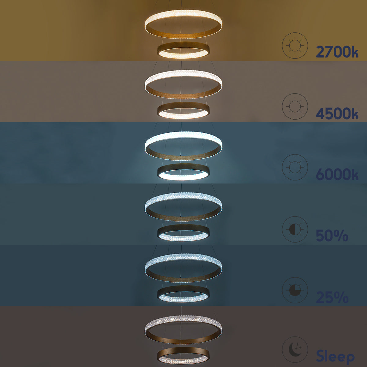 DIAMOND DUO 61151 Κρεμαστό Φωτιστικό Δαχτυλίδι-Κύκλος LED CCT 75W 8743lm 360° AC 220-240V - Εναλλαγή Φωτισμού μέσω Τηλεχειριστηρίου All In One Ψυχρό 6000k+Φυσικό 4500k+Θερμό 2700k Dimmable Φ40+60cm - Χρυσό Βούρτσας