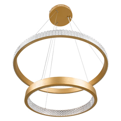 DIAMOND DUO 61151 Κρεμαστό Φωτιστικό Δαχτυλίδι-Κύκλος LED CCT 75W 8743lm 360° AC 220-240V - Εναλλαγή Φωτισμού μέσω Τηλεχειριστηρίου All In One Ψυχρό 6000k+Φυσικό 4500k+Θερμό 2700k Dimmable Φ40+60cm - Χρυσό Βούρτσας