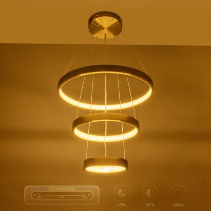 NEMESIS TRIO 61169 Μοντέρνο Κρεμαστό Φωτιστικό Οροφής LED 100W 12123lm 360° AC 220-240V IP20 Ρυθμιζόμενο Λευκό CCT με Χειριστήριο από 2700K έως 6000K Dimmable - Lumileds SMD Chip - Χρυσό Βούρτσας - Μ60 x Π60 x Υ60