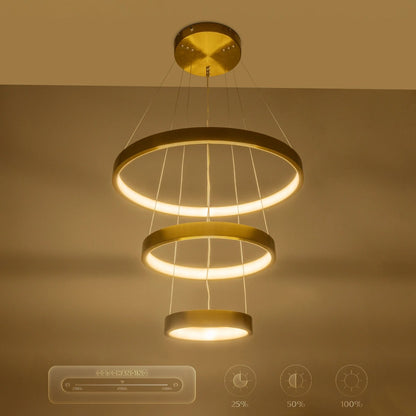 NEMESIS TRIO 61169 Μοντέρνο Κρεμαστό Φωτιστικό Οροφής LED 100W 12123lm 360° AC 220-240V IP20 Ρυθμιζόμενο Λευκό CCT με Χειριστήριο από 2700K έως 6000K Dimmable - Lumileds SMD Chip - Χρυσό Βούρτσας - Μ60 x Π60 x Υ60