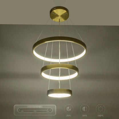 NEMESIS TRIO 61169-DECO Μοντέρνο Κρεμαστό Φωτιστικό Οροφής LED 100W 12123lm 360° AC 220-240V IP20 Ρυθμιζόμενο Λευκό CCT με Χειριστήριο από 2700K έως 6000K Dimmable - Lumileds SMD Chip - Χρυσό Βούρτσας - Μ60 x Π60 x Υ60