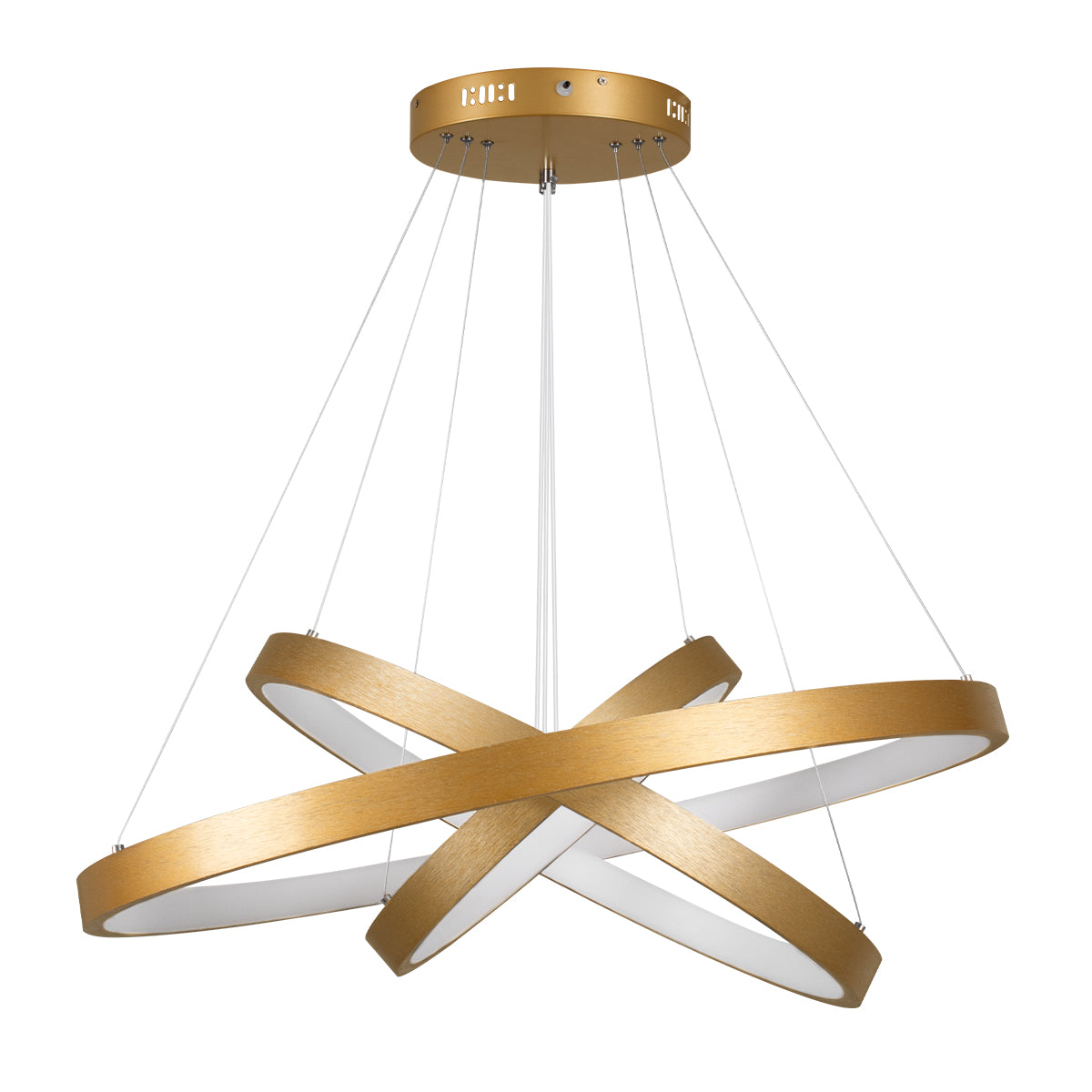 NEMESIS TRIO 61172-DECO Μοντέρνο Κρεμαστό Φωτιστικό Οροφής LED 120W 14723lm 360° AC 220-240V IP20 Ρυθμιζόμενο Λευκό CCT με Χειριστήριο από 2700K έως 6000K Dimmable - Lumileds SMD Chip - Χρυσό Βούρτσας - Μ40 x Π60 x Υ80