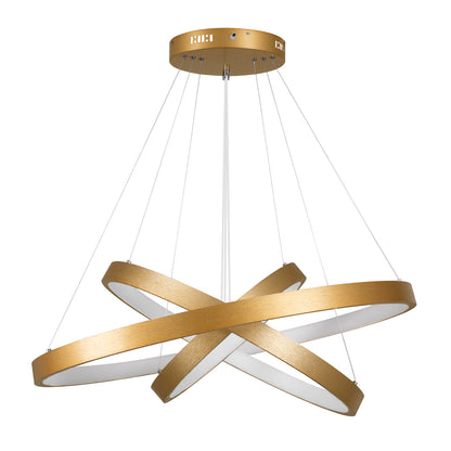 NEMESIS TRIO 61172-DECO Μοντέρνο Κρεμαστό Φωτιστικό Οροφής LED 120W 14723lm 360° AC 220-240V IP20 Ρυθμιζόμενο Λευκό CCT με Χειριστήριο από 2700K έως 6000K Dimmable - Lumileds SMD Chip - Χρυσό Βούρτσας - Μ40 x Π60 x Υ80