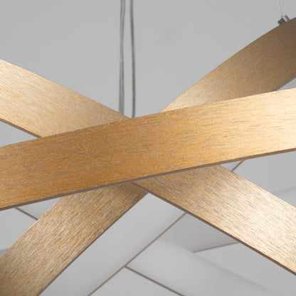 NEMESIS TRIO 61172-DECO Μοντέρνο Κρεμαστό Φωτιστικό Οροφής LED 120W 14723lm 360° AC 220-240V IP20 Ρυθμιζόμενο Λευκό CCT με Χειριστήριο από 2700K έως 6000K Dimmable - Lumileds SMD Chip - Χρυσό Βούρτσας - Μ40 x Π60 x Υ80