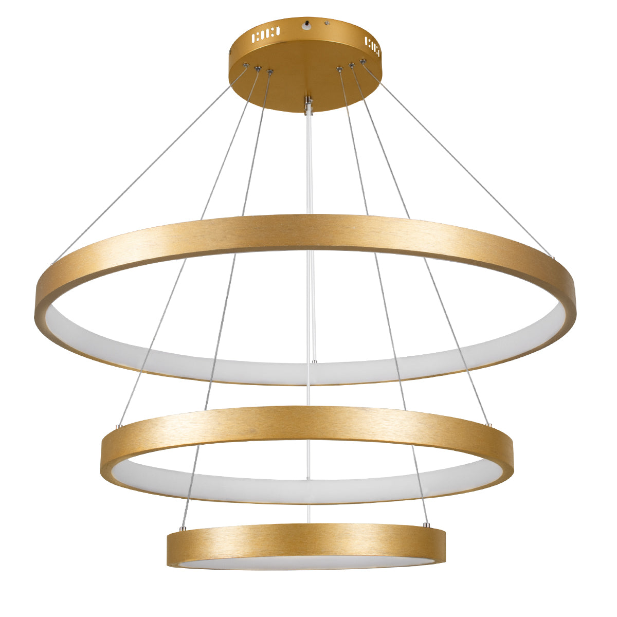 NEMESIS TRIO 61172-DECO Μοντέρνο Κρεμαστό Φωτιστικό Οροφής LED 120W 14723lm 360° AC 220-240V IP20 Ρυθμιζόμενο Λευκό CCT με Χειριστήριο από 2700K έως 6000K Dimmable - Lumileds SMD Chip - Χρυσό Βούρτσας - Μ40 x Π60 x Υ80