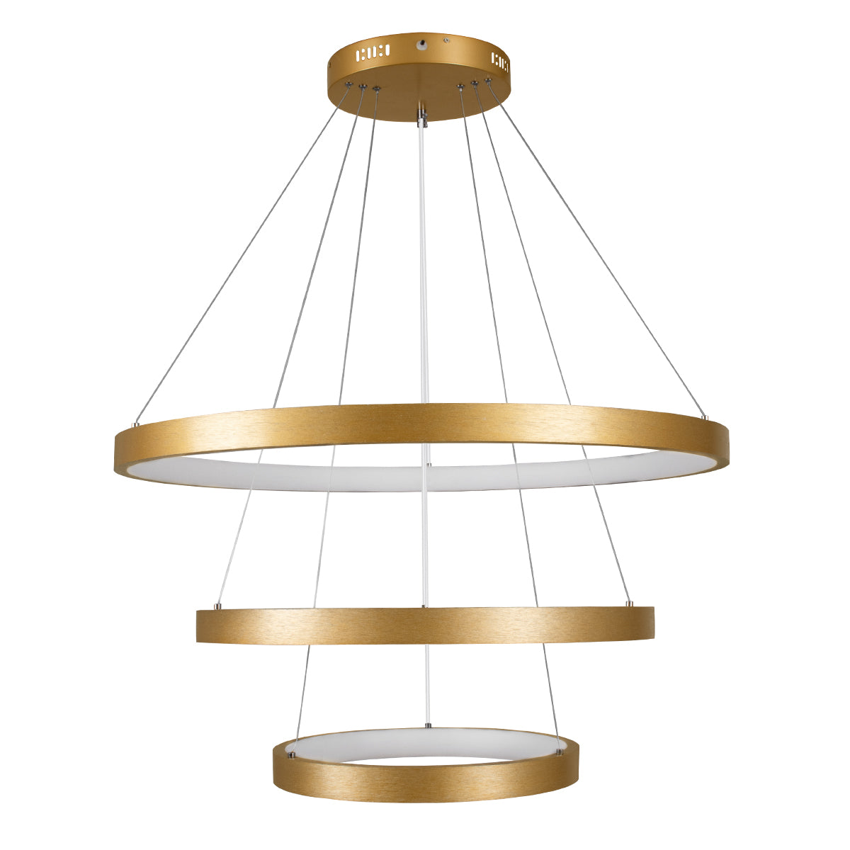 NEMESIS TRIO 61172-DECO Μοντέρνο Κρεμαστό Φωτιστικό Οροφής LED 120W 14723lm 360° AC 220-240V IP20 Ρυθμιζόμενο Λευκό CCT με Χειριστήριο από 2700K έως 6000K Dimmable - Lumileds SMD Chip - Χρυσό Βούρτσας - Μ40 x Π60 x Υ80