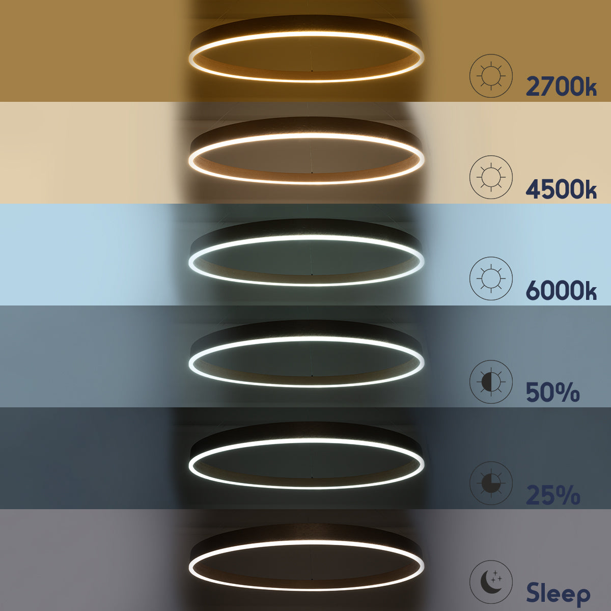 VENOM 61184 Κρεμαστό Φωτιστικό Δαχτυλίδι-Κύκλος LED CCT 75W 8818lm 120° AC 220-240V - Εναλλαγή Φωτισμού μέσω Τηλεχειριστηρίου All In One Ψυχρό 6000K+Φυσικό 4500K+Θερμό 2700K Dimmable Φ100cm - Χρυσό Βούρτσας