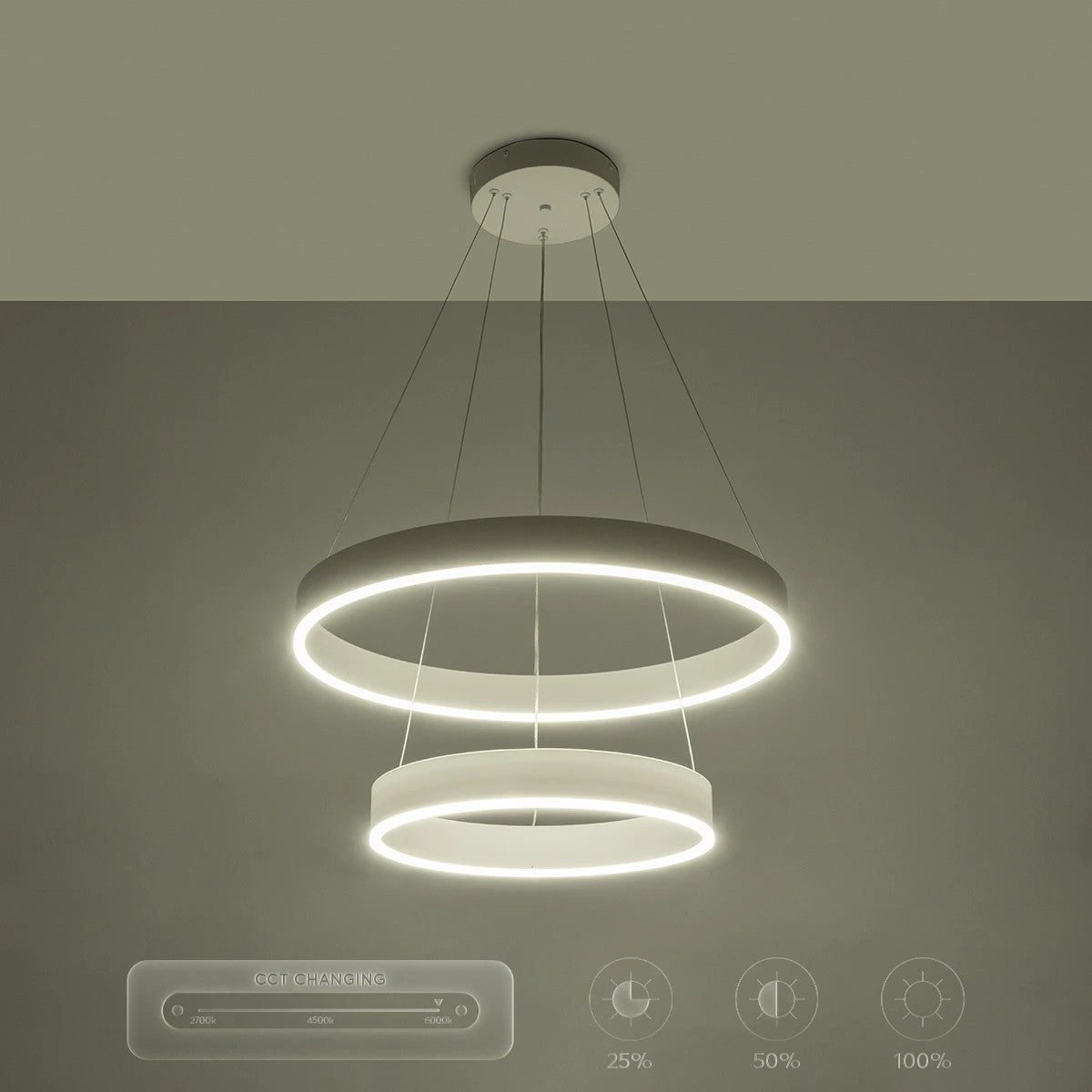 VENOM 61186 Μοντέρνο Κρεμαστό Φωτιστικό Οροφής LED 75W 8818lm 120° AC 220-240V IP20 Ρυθμιζόμενο Λευκό CCT με Χειριστήριο από 2700K έως 6000K Dimmable - Lumileds SMD Chip - Λευκό Ματ - Μ60 x Π60 x Υ40