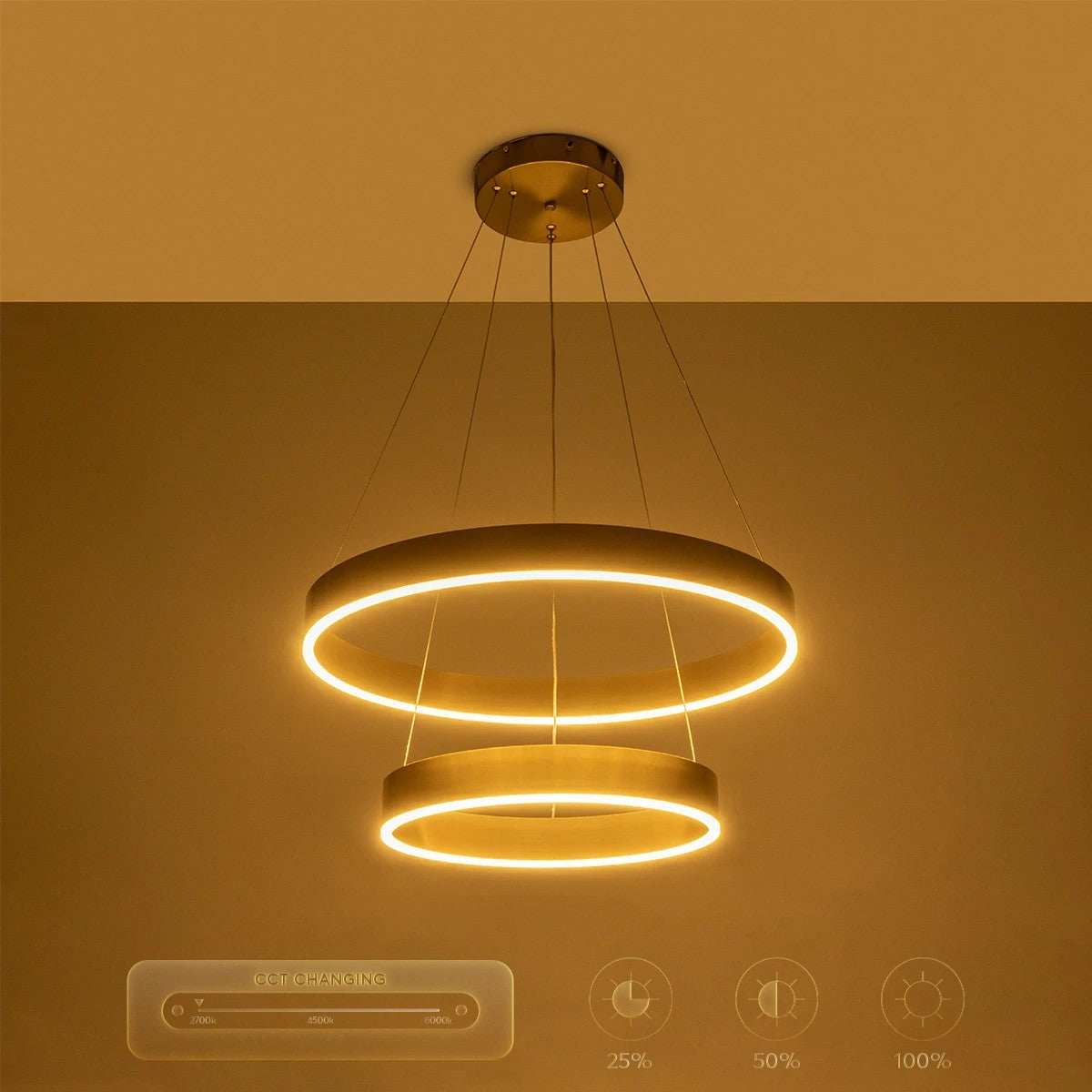 VENOM 61187 Μοντέρνο Κρεμαστό Φωτιστικό Οροφής LED 75W 8818lm 120° AC 220-240V IP20 Ρυθμιζόμενο Λευκό CCT με Χειριστήριο από 2700K έως 6000K Dimmable - Lumileds SMD Chip - Χρυσό Βούρτσας - Μ60 x Π60 x Υ40