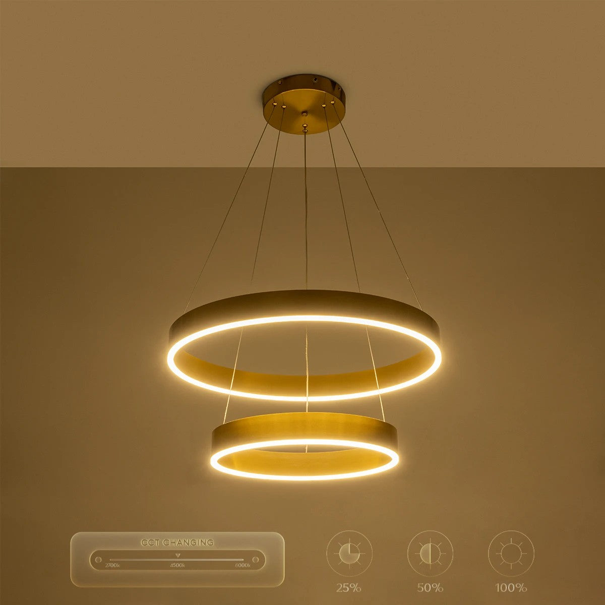 VENOM 61187 Μοντέρνο Κρεμαστό Φωτιστικό Οροφής LED 75W 8818lm 120° AC 220-240V IP20 Ρυθμιζόμενο Λευκό CCT με Χειριστήριο από 2700K έως 6000K Dimmable - Lumileds SMD Chip - Χρυσό Βούρτσας - Μ60 x Π60 x Υ40