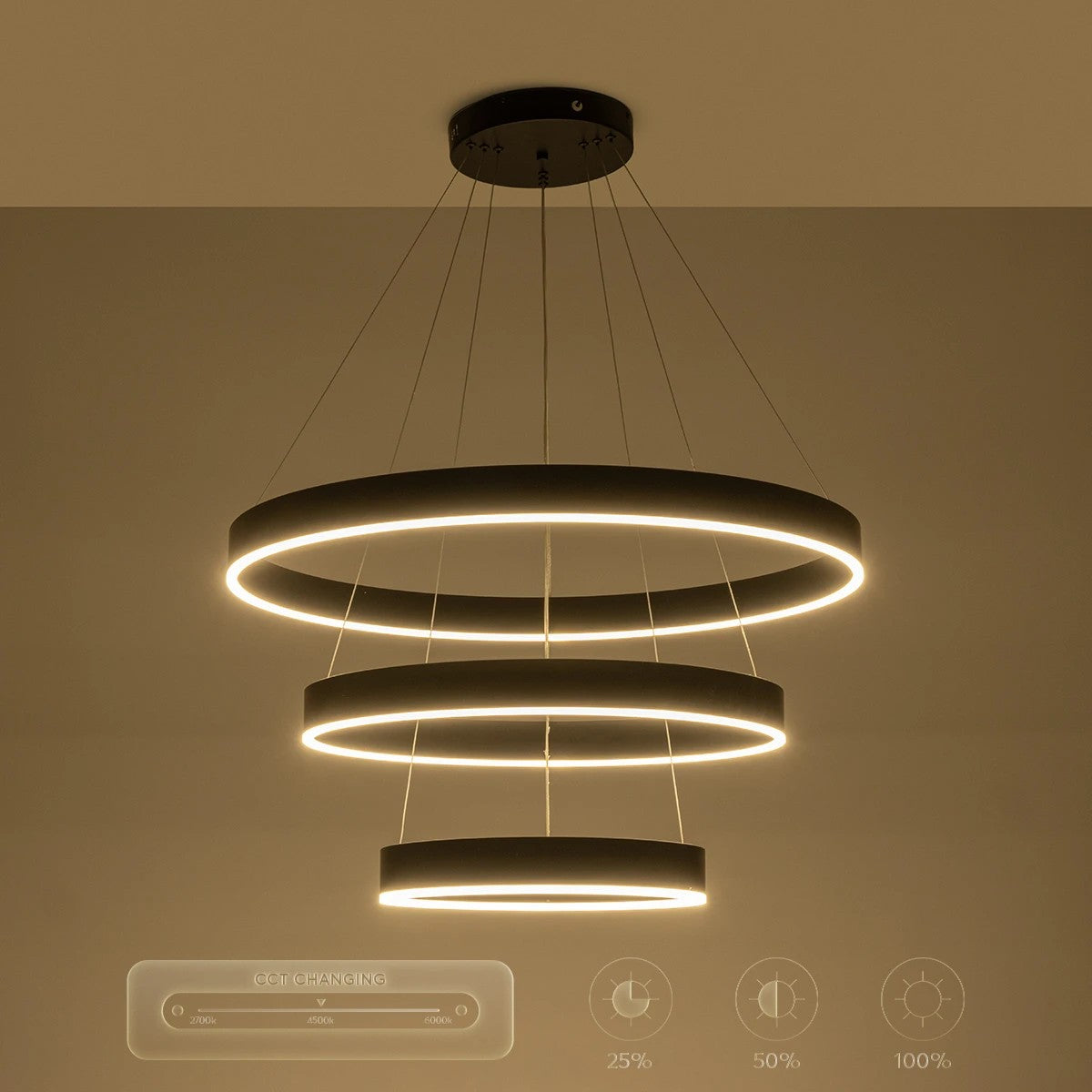 VENOM TRIO 61188 Μοντέρνο Κρεμαστό Φωτιστικό Οροφής LED 120W 14158lm 120° AC 220-240V IP20 Ρυθμιζόμενο Λευκό CCT με Χειριστήριο από 2700K έως 6000K Dimmable - Lumileds SMD Chip - Μαύρο Ματ - Μ80 x Π80 x Υ60