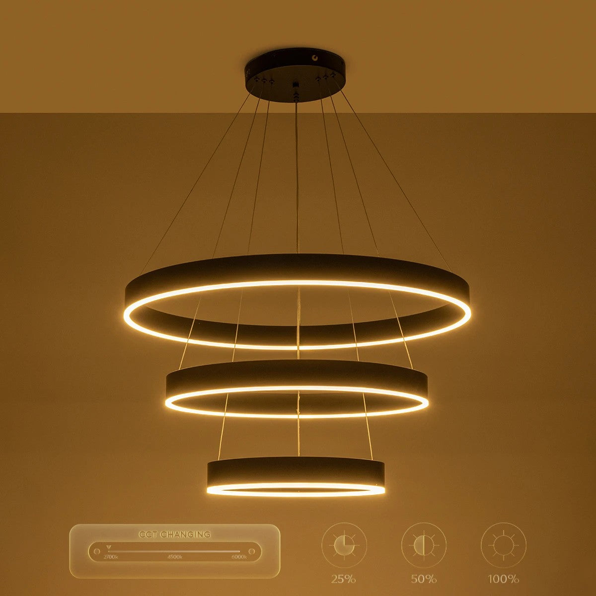 VENOM TRIO 61188-DECO Μοντέρνο Κρεμαστό Φωτιστικό Οροφής LED 120W 14158lm 120° AC 220-240V IP20 Ρυθμιζόμενο Λευκό CCT με Χειριστήριο από 2700K έως 6000K Dimmable - Lumileds SMD Chip - Μαύρο Ματ - Μ80 x Π80 x Υ60