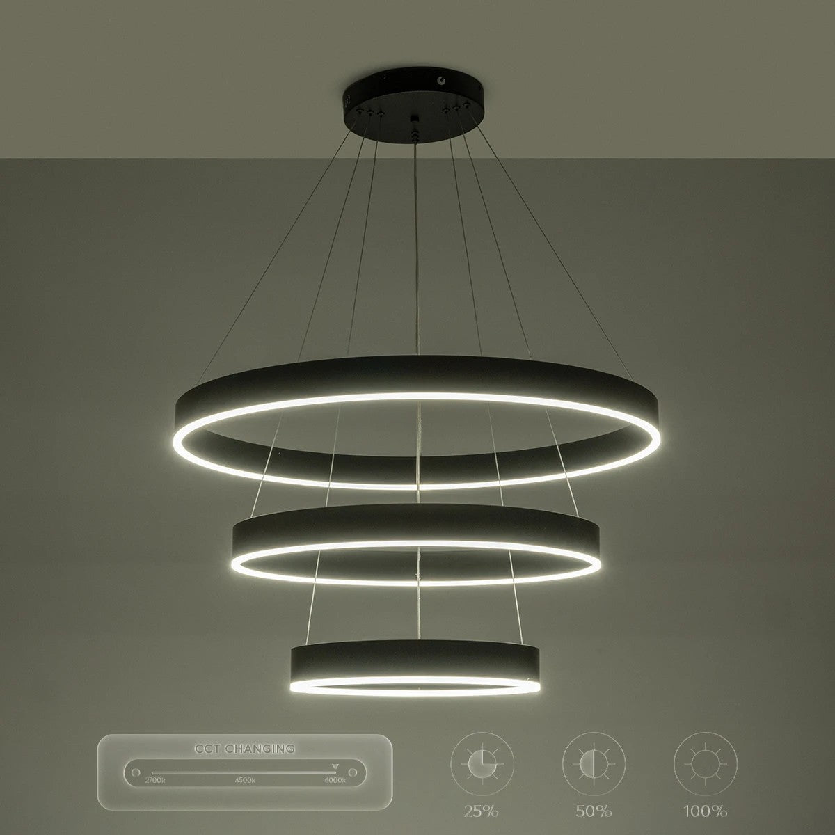 VENOM TRIO 61188-DECO Μοντέρνο Κρεμαστό Φωτιστικό Οροφής LED 120W 14158lm 120° AC 220-240V IP20 Ρυθμιζόμενο Λευκό CCT με Χειριστήριο από 2700K έως 6000K Dimmable - Lumileds SMD Chip - Μαύρο Ματ - Μ80 x Π80 x Υ60