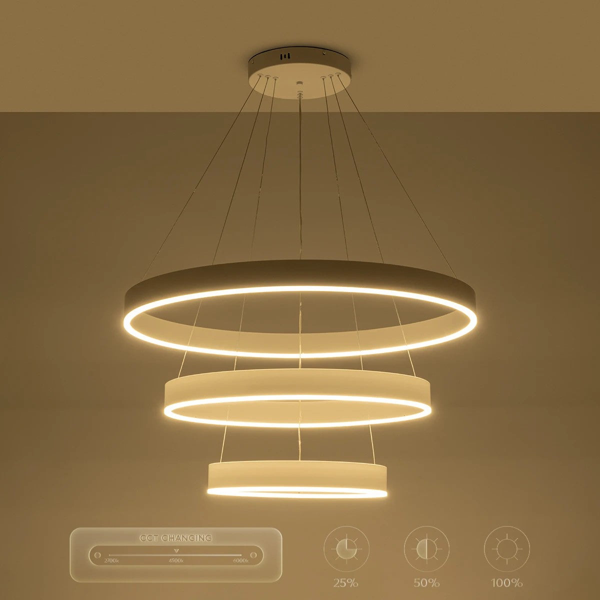 VENOM TRIO 61189 Μοντέρνο Κρεμαστό Φωτιστικό Οροφής LED 120W 14158lm 120° AC 220-240V IP20 Ρυθμιζόμενο Λευκό CCT με Χειριστήριο από 2700K έως 6000K Dimmable - Lumileds SMD Chip - Λευκό Ματ - Μ80 x Π80 x Υ60