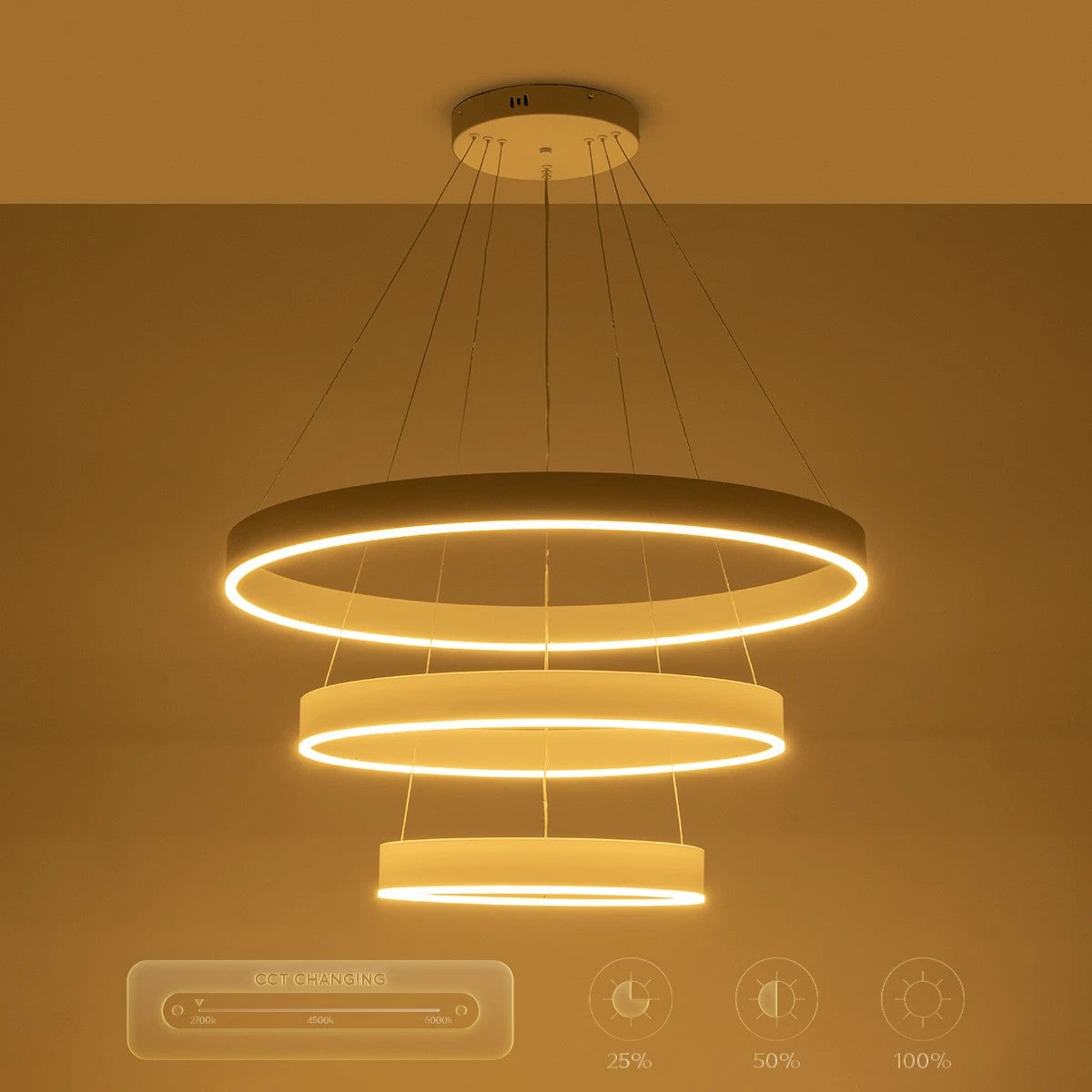 VENOM TRIO 61189-DECO Μοντέρνο Κρεμαστό Φωτιστικό Οροφής LED 120W 14158lm 120° AC 220-240V IP20 Ρυθμιζόμενο Λευκό CCT με Χειριστήριο από 2700K έως 6000K Dimmable - Lumileds SMD Chip - Λευκό Ματ - Μ80 x Π80 x Υ60