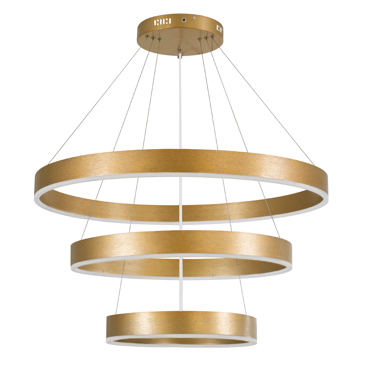 VENOM TRIO 61190 Κρεμαστό Φωτιστικό Δαχτυλίδι-Κύκλος LED CCT 120W 14158lm 120° AC 220-240V - Εναλλαγή Φωτισμού μέσω Τηλεχειριστηρίου All In One Ψυχρό 6000K+Φυσικό 4500K+Θερμό 2700K Dimmable Φ40+60+80cm - Χρυσό Βούρτσας