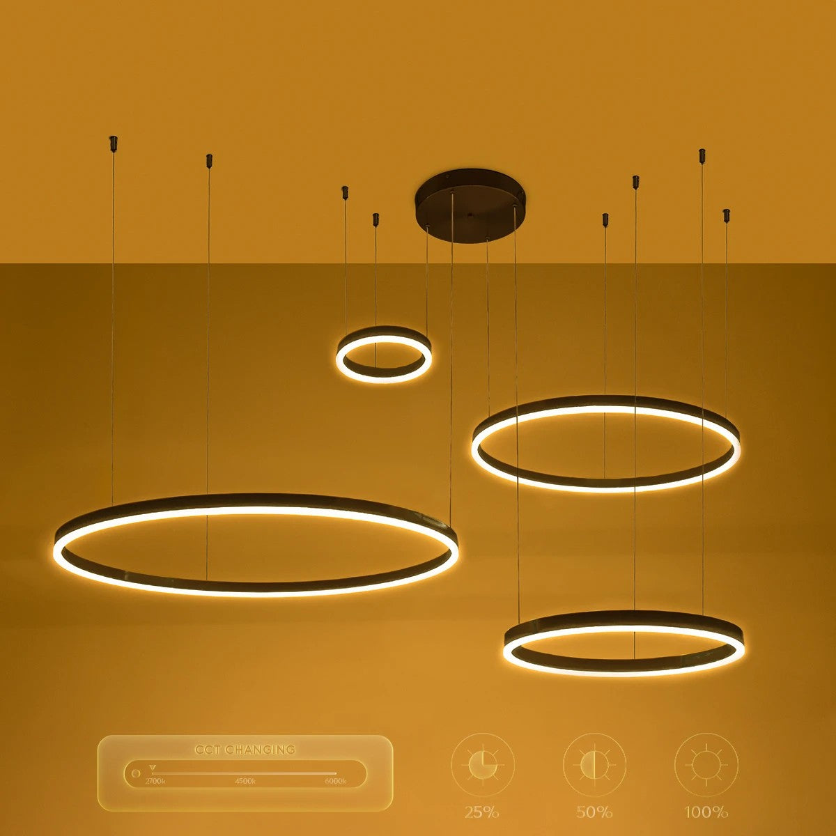 VENOM 61191 Μοντέρνο Κρεμαστό Φωτιστικό Οροφής LED 150W 17659lm 120° AC 220-240V IP20 Ρυθμιζόμενο Λευκό CCT με Χειριστήριο από 2700K έως 6000K Dimmable - Lumileds SMD Chip - Μαύρο Ματ - Μ150 x Π90 x Υ60