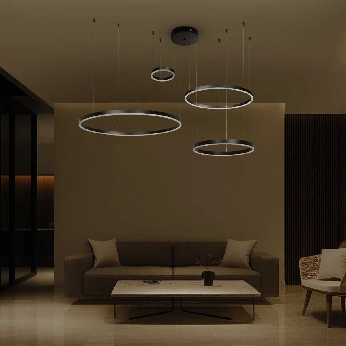 VENOM 61191 Μοντέρνο Κρεμαστό Φωτιστικό Οροφής LED 150W 17659lm 120° AC 220-240V IP20 Ρυθμιζόμενο Λευκό CCT με Χειριστήριο από 2700K έως 6000K Dimmable - Lumileds SMD Chip - Μαύρο Ματ - Μ150 x Π90 x Υ60