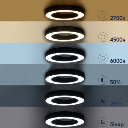 RA 61196 Κρεμαστό Φωτιστικό Δαχτυλίδι-Κύκλος LED CCT 75W 8250lm 120° AC 220-240V - Εναλλαγή Φωτισμού μέσω Τηλεχειριστηρίου All In One Ψυχρό 6000k+Φυσικό 4500k+Θερμό 2700k Dimmable Φ80cm - Μαύρο