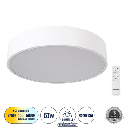 BURTON 61201-S Μοντέρνο Φωτιστικό Οροφής LED 67W 7370lm 120° AC 220-240V IP20 Ρυθμιζόμενο Λευκό CCT με Χειριστήριο από 2700K έως 6000K Dimmable - Lumileds SMD Chip - Λευκό Ματ - Μ40 x Π40 x Υ8