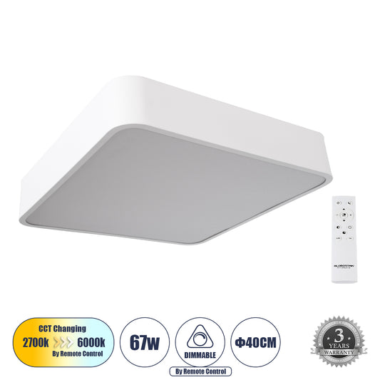 KAMALA 61207-S Μοντέρνο Φωτιστικό Οροφής LED 67W 7370lm 120° AC 220-240V IP20 Ρυθμιζόμενο Λευκό CCT με Χειριστήριο από 2700K έως 6000K Dimmable - Lumileds SMD Chip - Λευκό Ματ - Μ40 x Π40 x Υ8