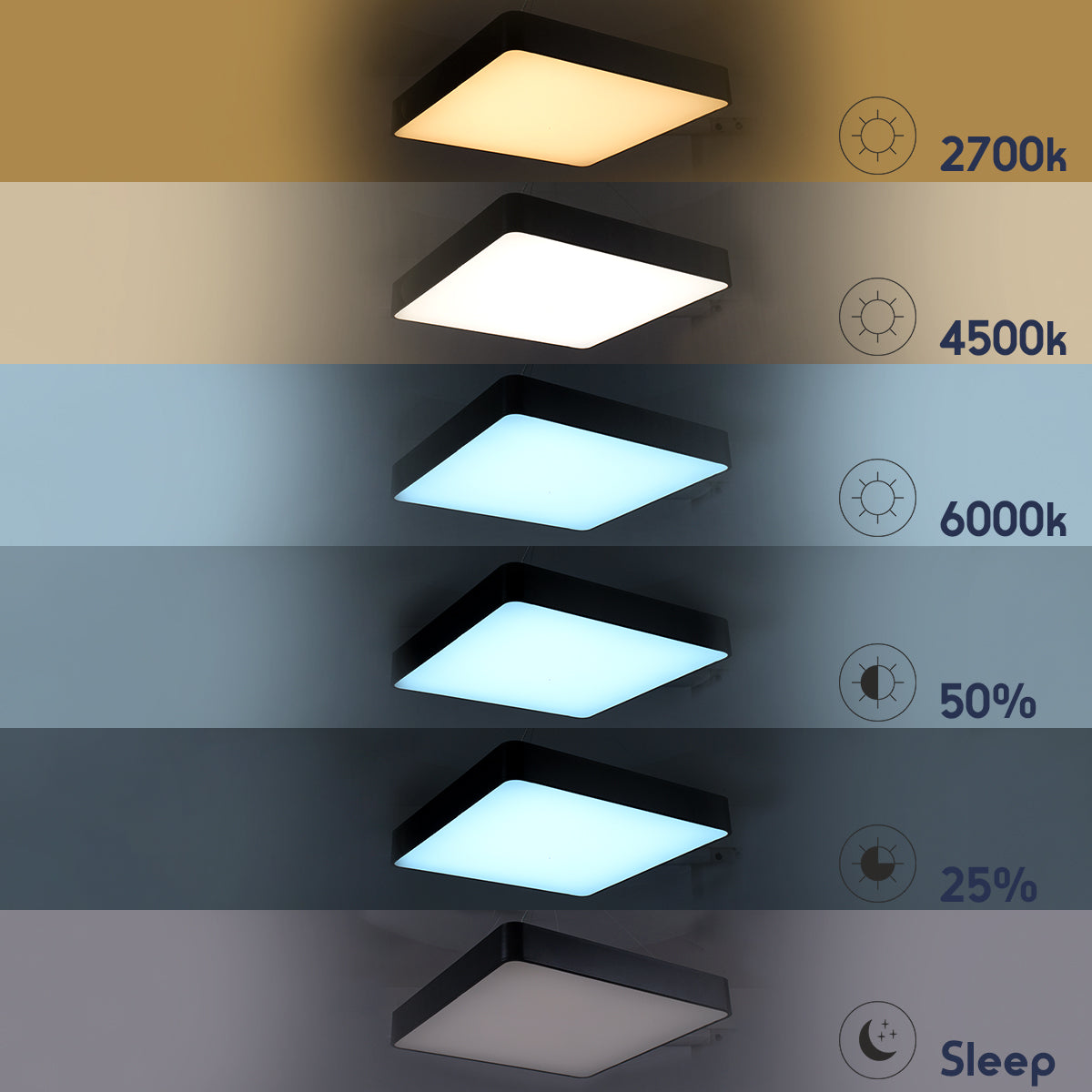KAMALA 61208-P Κρεμαστή Πλαφονιέρα Οροφής LED CCT 75W 8625lm 120° AC 220-240V - Εναλλαγή Φωτισμού μέσω Τηλεχειριστηρίου All In One Ψυχρό 6000k+Φυσικό 4500k+Θερμό 2700k Dimmable Μ60 x Π60 x Υ8cm - Μαύρο