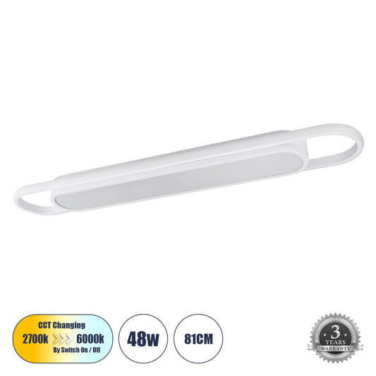 IGOR 61219 Μοντέρνο Φωτιστικό Οροφής LED 48W 5760lm 210° AC 220-240V IP20 Ρυθμιζόμενο Λευκό CCT με On/Off 2700K/4500K/6000K - Lumileds SMD Chip - Λευκό Ματ - Μ81 x Π13 x Υ4.5