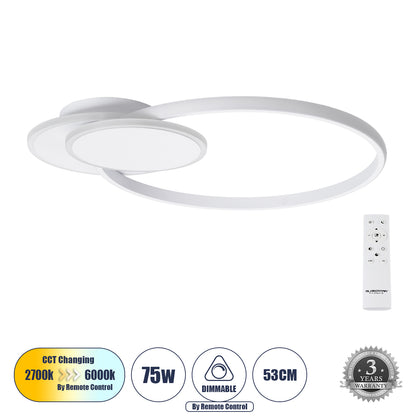 CIRCUO 61230 Μοντέρνο Φωτιστικό Οροφής LED 75W 8400lm 360° AC 220-240V IP20 Ρυθμιζόμενο Λευκό CCT με Χειριστήριο από 2700K έως 6000K Dimmable - Lumileds SMD Chip - Λευκό Ματ - Μ53 x Π42.5 x Υ9