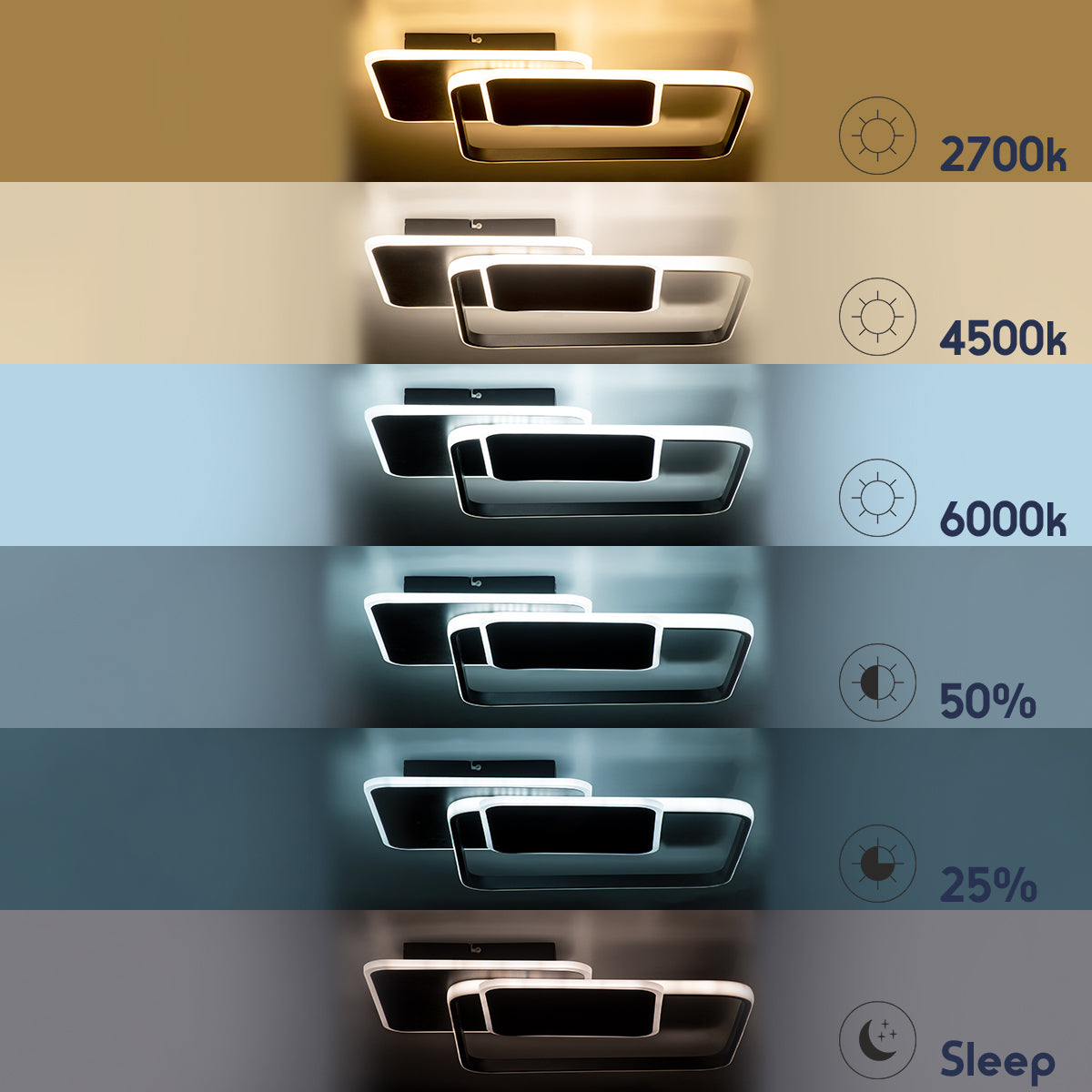 SQUARO 61231 Μοντέρνο Φωτιστικό Οροφής LED 75W 8400lm 360° AC 220-240V IP20 Ρυθμιζόμενο Λευκό CCT με Χειριστήριο από 2700K έως 6000K Dimmable - Lumileds SMD Chip - Μαύρο Ματ - Μ48.5 x Π51 x Υ9