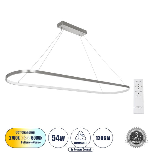 BOLIVAR 61273 Μοντέρνο Κρεμαστό Φωτιστικό Οροφής LED 54W 6210lm 360° AC 220-240V IP20 Ρυθμιζόμενο Λευκό CCT με Χειριστήριο από 2700K έως 6000K Dimmable - Lumileds SMD Chip - Νίκελ Βούρτσας - Μ120 x Π30 x Υ2