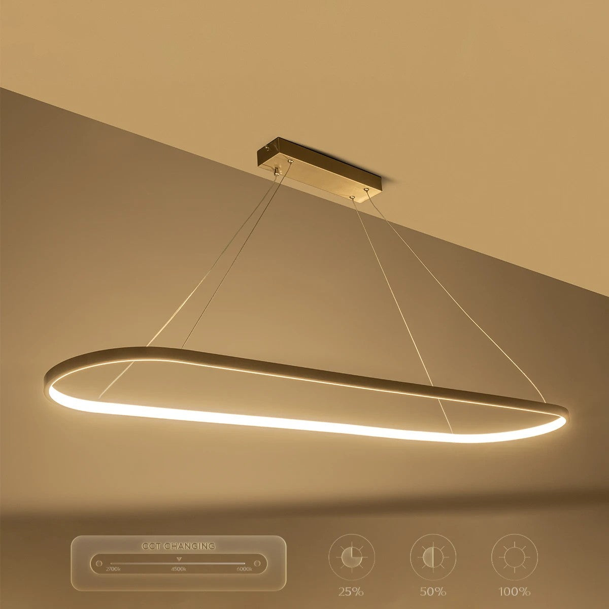 BOLIVAR 61273 Μοντέρνο Κρεμαστό Φωτιστικό Οροφής LED 54W 6210lm 360° AC 220-240V IP20 Ρυθμιζόμενο Λευκό CCT με Χειριστήριο από 2700K έως 6000K Dimmable - Lumileds SMD Chip - Νίκελ Βούρτσας - Μ120 x Π30 x Υ2