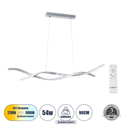 MORALES 61277 Modern LED Pendant Ceiling Light 54W 6048lm 300° AC 220-240V IP20 Adjustable White CCT with Remote Control from 2700K to 6000K Dimmable - Lumileds SMD Chip - Brushed Nickel - L90 x W14 x H14