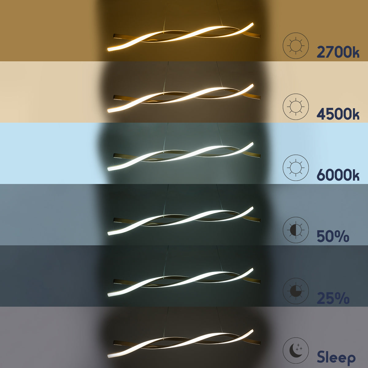 MORALES 61278 Κρεμαστό Φωτιστικό Οροφής Design LED CCT 54W 6048lm 200° AC 220-240V - Εναλλαγή Φωτισμού μέσω Τηλεχειριστηρίου All In One Ψυχρό 6000k+Φυσικό 4500k+Θερμό 2700k Dimmable Μ90 x Π14 x Υ14cm - Χρυσό Πλατίνα