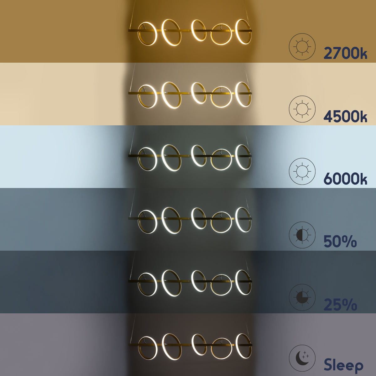 CIRCOLARE 61322 Κρεμαστό Φωτιστικό Οροφής Design LED CCT 75W 8400lm 360° AC 220-240V - Εναλλαγή Φωτισμού μέσω Τηλεχειριστηρίου All In One Ψυχρό 6000k+Φυσικό 4500k+Θερμό 2700k Dimmable Μ120 x Π25 x Υ25cm - Χρυσό