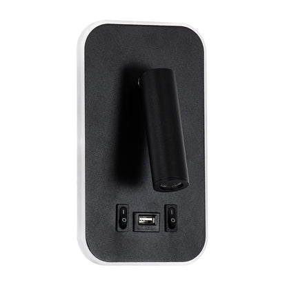 LADY-O 61363 Μοντέρνο Φωτιστικό Τοίχου - Απλίκα Ξενοδοχείου Reading Light με Φορτιστή USB 3A LED 10W 1000lm 36° & 360° AC 220-240V IP20 Φυσικό Λευκό 4500K - Bridgelux COB Chip & TÜV SÜD Driver - Μαύρο Ματ - Μ10.5 x Π10 x Υ18.5