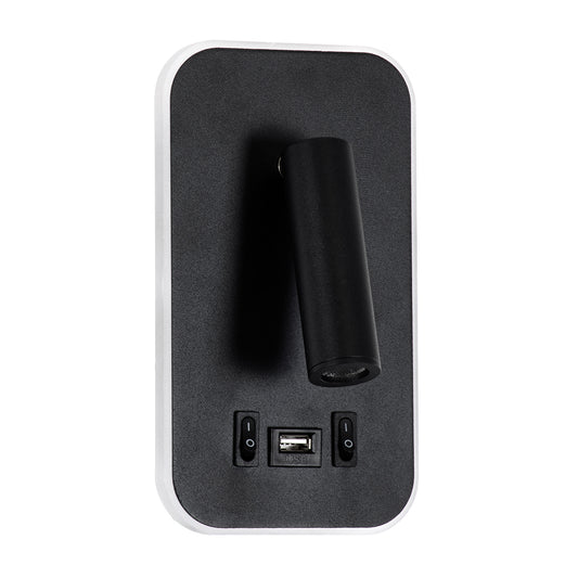 LADY-O 61363 Μοντέρνο Φωτιστικό Τοίχου - Απλίκα Ξενοδοχείου Reading Light με Φορτιστή USB 3A LED 10W 1000lm 36° & 360° AC 220-240V IP20 Φυσικό Λευκό 4500K - Bridgelux COB Chip & TÜV SÜD Driver - Μαύρο Ματ - Μ10.5 x Π10 x Υ18.5