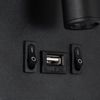 LADY-O 61363 Μοντέρνο Φωτιστικό Τοίχου - Απλίκα Ξενοδοχείου Reading Light με Φορτιστή USB 3A LED 10W 1000lm 36° & 360° AC 220-240V IP20 Φυσικό Λευκό 4500K - Bridgelux COB Chip & TÜV SÜD Driver - Μαύρο Ματ - Μ10.5 x Π10 x Υ18.5