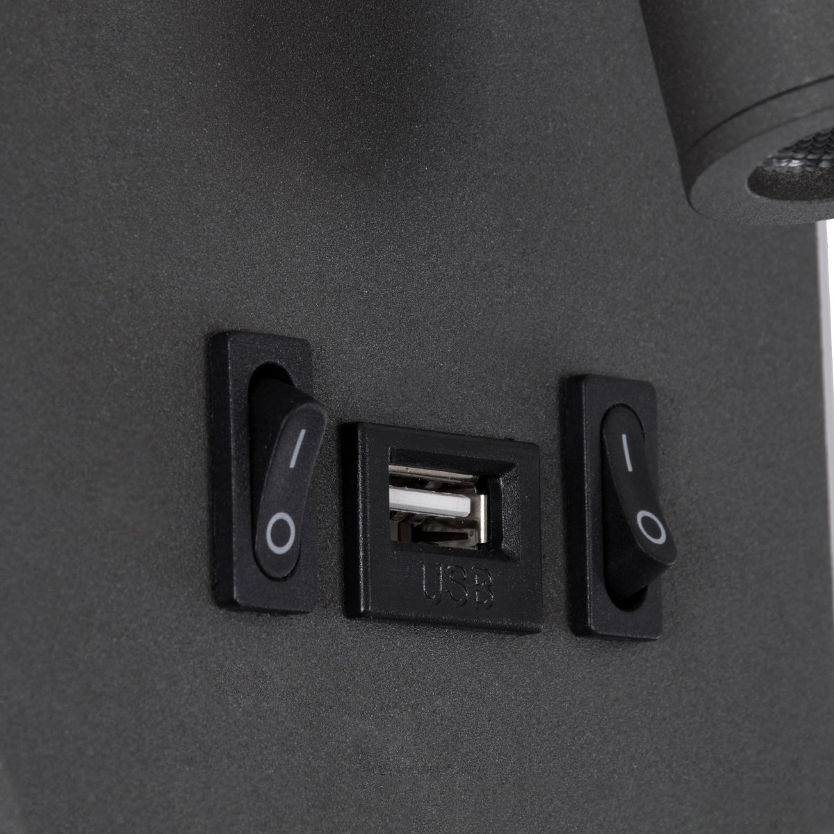 LADY-O 61365 Μοντέρνο Φωτιστικό Τοίχου - Απλίκα Ξενοδοχείου Reading Light με Φορτιστή USB 3A LED 10W 1000lm 36° & 360° AC 220-240V IP20 Φυσικό Λευκό 4500K - Bridgelux COB Chip & TÜV SÜD Driver - Γκρι Ανθρακί Ματ - Μ10.5 x Π10 x Υ18.5