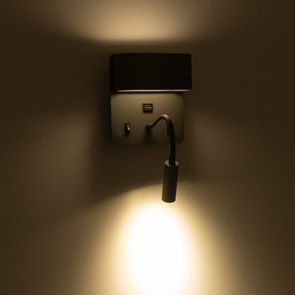 IBIS 61369 Μοντέρνο Φωτιστικό Τοίχου - Απλίκα Ξενοδοχείου Reading Light με Φορτιστή USB 3A LED 10W 1100lm 36° & 360° AC 220-240V IP20 Φυσικό Λευκό 4500K - Bridgelux COB Chip & TÜV SÜD Driver - Γκρι Ανθρακί Ματ - Μ10 x Π6.1 x Υ18