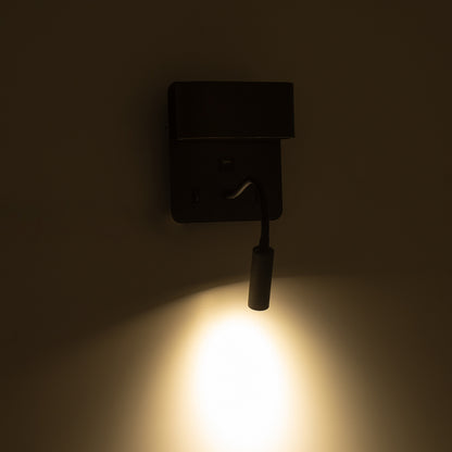 IBIS 61369 Μοντέρνο Φωτιστικό Τοίχου - Απλίκα Ξενοδοχείου Reading Light με Φορτιστή USB 3A LED 10W 1100lm 36° & 360° AC 220-240V IP20 Φυσικό Λευκό 4500K - Bridgelux COB Chip & TÜV SÜD Driver - Γκρι Ανθρακί Ματ - Μ10 x Π6.1 x Υ18