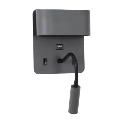 IBIS 61369 Μοντέρνο Φωτιστικό Τοίχου - Απλίκα Ξενοδοχείου Reading Light με Φορτιστή USB 3A LED 10W 1100lm 36° & 360° AC 220-240V IP20 Φυσικό Λευκό 4500K - Bridgelux COB Chip & TÜV SÜD Driver - Γκρι Ανθρακί Ματ - Μ10 x Π6.1 x Υ18