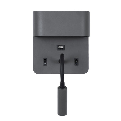 IBIS 61369 Μοντέρνο Φωτιστικό Τοίχου - Απλίκα Ξενοδοχείου Reading Light με Φορτιστή USB 3A LED 10W 1100lm 36° & 360° AC 220-240V IP20 Φυσικό Λευκό 4500K - Bridgelux COB Chip & TÜV SÜD Driver - Γκρι Ανθρακί Ματ - Μ10 x Π6.1 x Υ18