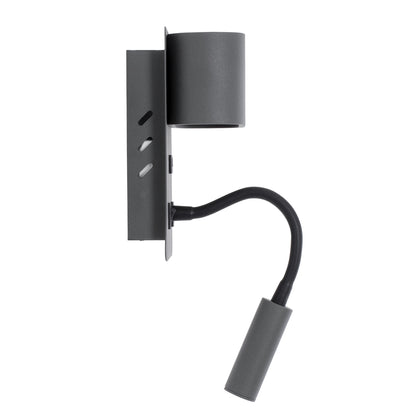 IBIS 61369 Μοντέρνο Φωτιστικό Τοίχου - Απλίκα Ξενοδοχείου Reading Light με Φορτιστή USB 3A LED 10W 1100lm 36° & 360° AC 220-240V IP20 Φυσικό Λευκό 4500K - Bridgelux COB Chip & TÜV SÜD Driver - Γκρι Ανθρακί Ματ - Μ10 x Π6.1 x Υ18