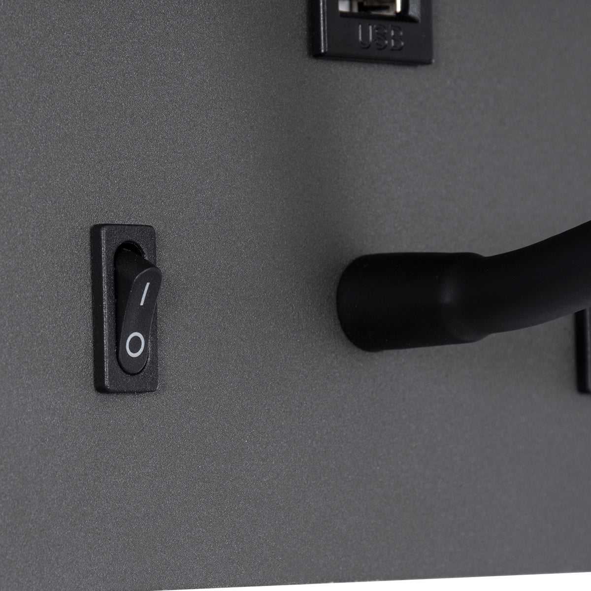 IBIS 61369 Μοντέρνο Φωτιστικό Τοίχου - Απλίκα Ξενοδοχείου Reading Light με Φορτιστή USB 3A LED 10W 1100lm 36° & 360° AC 220-240V IP20 Φυσικό Λευκό 4500K - Bridgelux COB Chip & TÜV SÜD Driver - Γκρι Ανθρακί Ματ - Μ10 x Π6.1 x Υ18