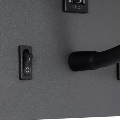 IBIS 61369 Μοντέρνο Φωτιστικό Τοίχου - Απλίκα Ξενοδοχείου Reading Light με Φορτιστή USB 3A LED 10W 1100lm 36° & 360° AC 220-240V IP20 Φυσικό Λευκό 4500K - Bridgelux COB Chip & TÜV SÜD Driver - Γκρι Ανθρακί Ματ - Μ10 x Π6.1 x Υ18