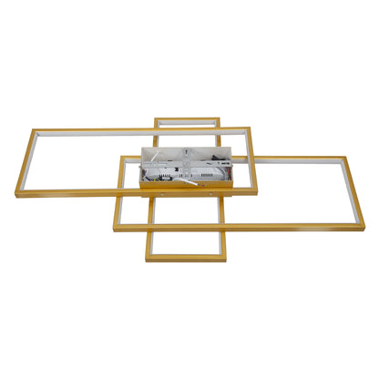 QUADRA 61387 Φωτιστικό Οροφής Design LED CCT 100W 12000lm 120° AC 220-240V - Εναλλαγή Φωτισμού μέσω Τηλεχειριστηρίου All In One Ψυχρό 6000k+Φυσικό 4500k+Θερμό 2700k Dimmable Μ85 x Π45 x Υ9cm - Χρυσό Βούρτσας