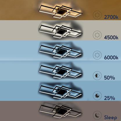 QUADRA 61387 Φωτιστικό Οροφής Design LED CCT 100W 12000lm 120° AC 220-240V - Εναλλαγή Φωτισμού μέσω Τηλεχειριστηρίου All In One Ψυχρό 6000k+Φυσικό 4500k+Θερμό 2700k Dimmable Μ85 x Π45 x Υ9cm - Χρυσό Βούρτσας