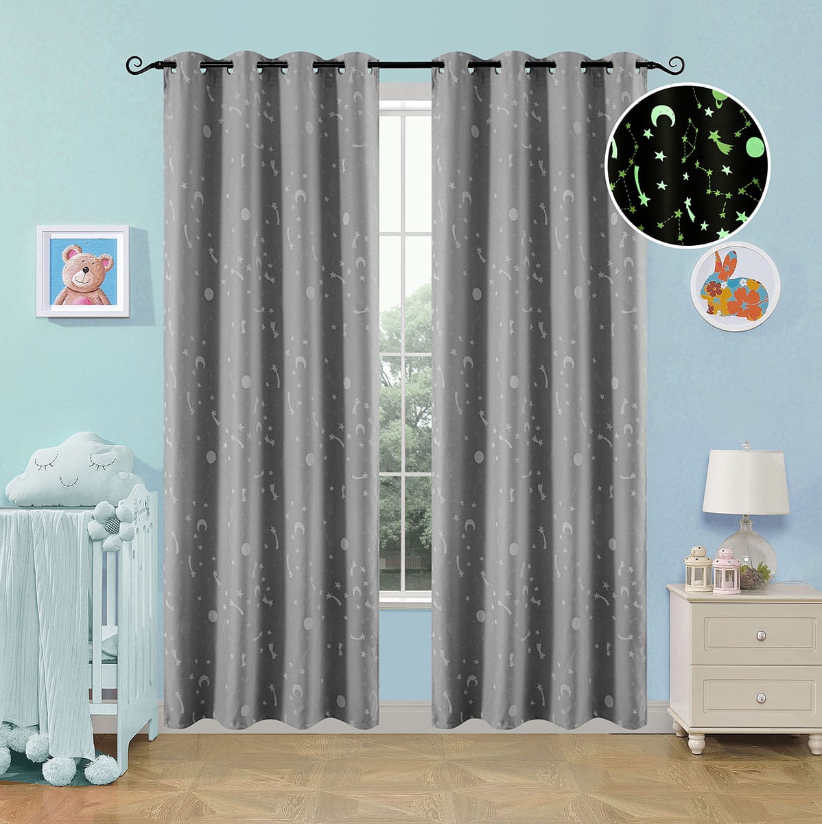 Κουρτίνα Φωσφορίζουσα με 8 Κρίκους Art 6140 140x260εκ Γκρι