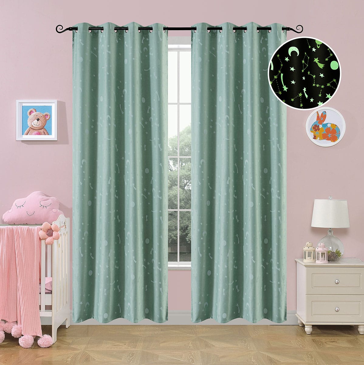 Κουρτίνα Φωσφορίζουσα με 8 Κρίκους Art 6140 140x260εκ Μέντα