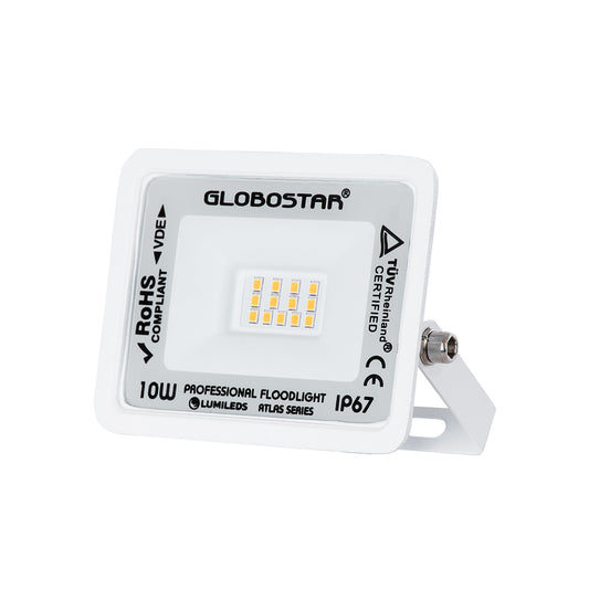 ATLAS 61406 Προβολέας LED 10W 1150lm 120° AC 220-240V Αδιάβροχο IP67 Θερμό Λευκό 2700K - Lumileds SMD Chip - TÜV Rheinland Certified - Λευκό Ματ - Μ10 x Π2 x Υ8